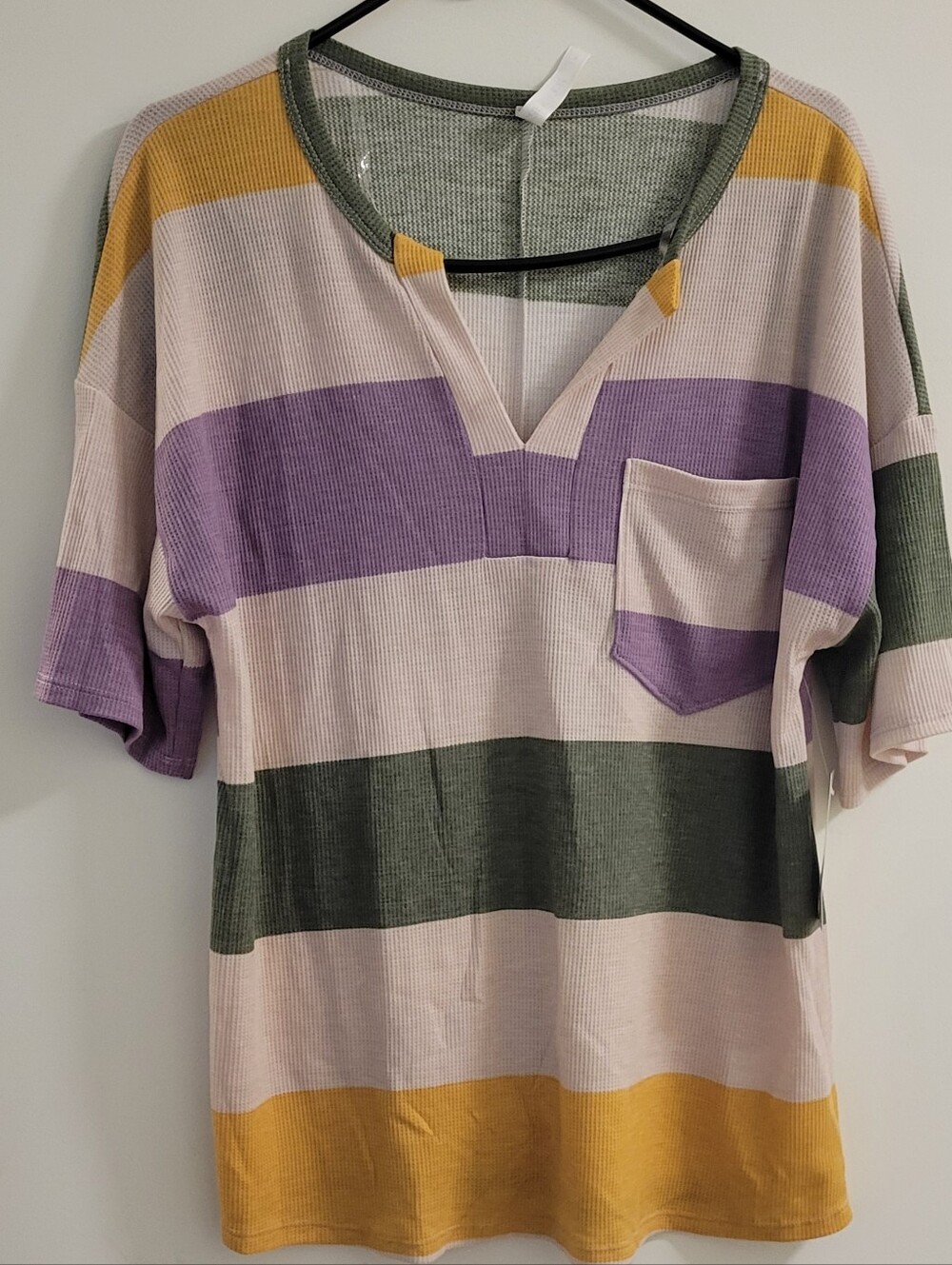 Dear Scarlette Striped Short Sleeve V-Neck Pocket Top Size Sm